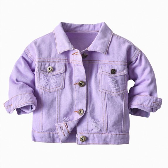 WUANDIXFA Girl's Jean Jacket Cute Button Long Sleeve Denim Jackets Girls Jean Jacket,Purple,5-6 Years