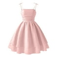 thumbnail image 1 of WUANDIXFA Girl's Smocked Ruched A Line Swing Dress Layered Tie Shoulder Flowy Cami Short Dress (Pink, 8-9 Years), 1 of 7