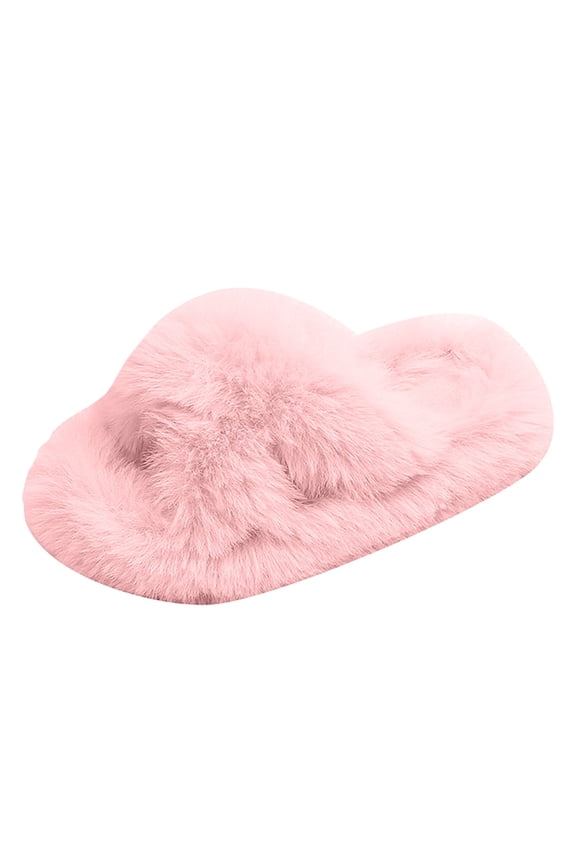 Girl's Soft Plush Lightweight House Slippers Non Slip Cross Band Slip on Open Toe Cozy Indoor Outdoor Slippers (Pink, 34)