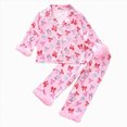 thumbnail image 1 of WUANDIXFA Girls 2 Piece Pajama SetsGirls Satin Button Down Long Sleeve Pajama Set 2 Piece Set,Pink,5-6 Years, 1 of 8