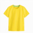 thumbnail image 1 of WUANDIXFA Girls Basic Plain T Shirts 1-12 Years Kids Cotton Summer Tops Crewneck Short Sleeve Tees,Yellow,7-8 Years, 1 of 4