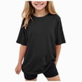 thumbnail image 1 of WUANDIXFA Girls Basic Plain T Shirts 1-14 Years Kids Cotton Summer Tops Crewneck Short Sleeve Tees,Black,11-12 Years, 1 of 4