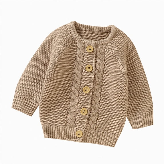 WUANDIXFA Girls Cardigan Sweaters 3 6 9 12 18 Months Long Sleeve Button Knit Sweater for Girls School Toddler Kids,Coffee,12-18 Months