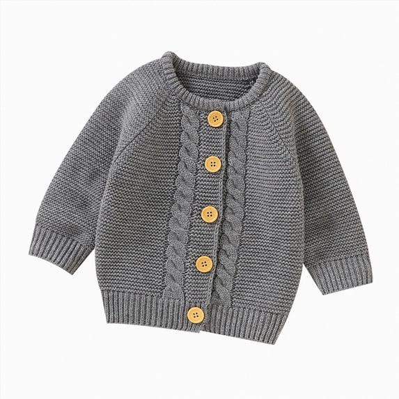 WUANDIXFA Girls Cardigan Sweaters 3 6 9 12 18 Months Long Sleeve Button Knit Sweater for Girls School Toddler Kids,Grey,0-3 Months