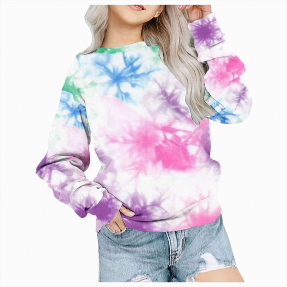 WUANDIXFA Girls Casual Crewneck Sweatshirts 2-14 Years Long Sleeve Color Block Loose Fit Fall Cute Pullover Tops,Multicolour,9-10 Years