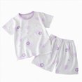 thumbnail image 1 of WUANDIXFA Girls Cotton Pajamas 1-10 Years Toddler Breathable Short Sleeved Loungewear Girls Cute Cartoon Pattern Pajama Set,Purple,1-2 Years, 1 of 4