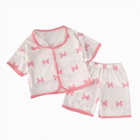 WUANDIXFA Girls Cotton Pajamas Pajamas Set Toddler Girls Clothes Snug Fit Pjs Graphic Top Shorts Kids 2-Piece Sleepwear Sets,Pink,6-12 Months