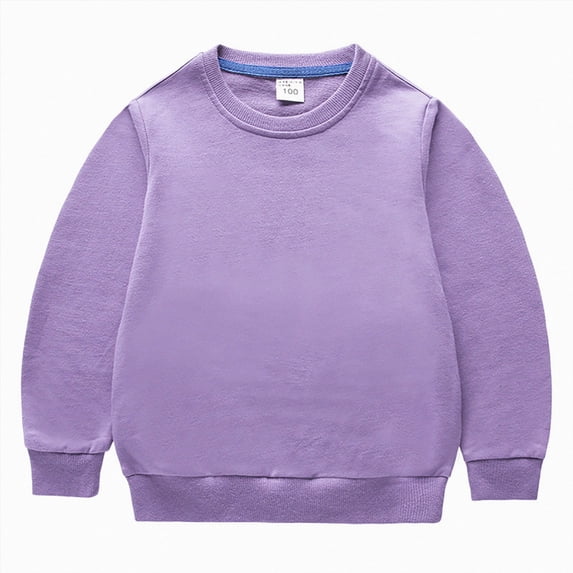 WUANDIXFA Girls Crewneck Sweatshirts 1-8 Years Kids Cute Hoodless Fleece Pullover Fall Winter Tops,Purple,6-12 Months