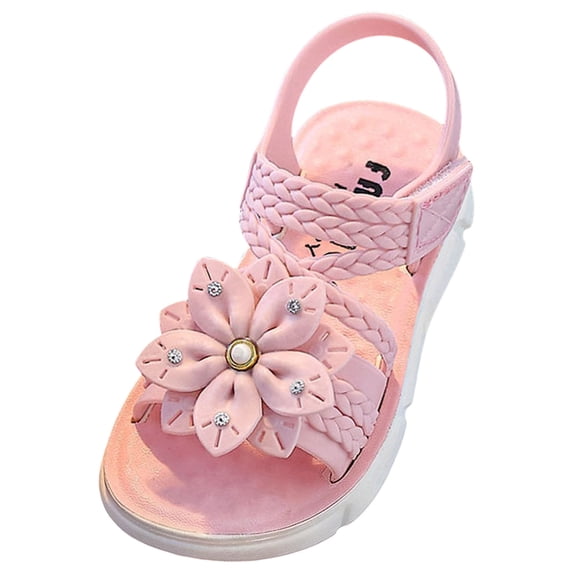 WUANDIXFA Girls Dress Sandals Girls Sandals Open Toe Summer Flat Shoes Dress Sandals for Little Big Kid Pink,US 12.5