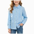 thumbnail image 1 of WUANDIXFA Girls Dressy Tops 1-16 Years Boys Long Sleeve Button Down Shirt Summer Collared Dress Shirts School for Kids,Blue,7-8 Years, 1 of 6