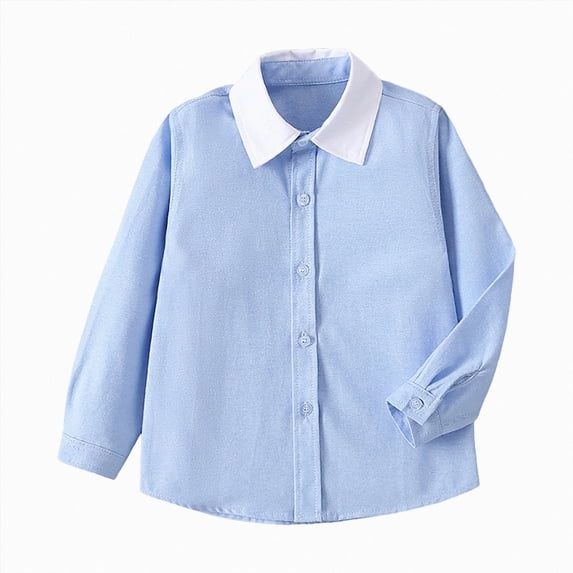 WUANDIXFA Girls Dressy Tops 2-18 Years Girls White Dress Shirt Long Sleeve School Blouse Formal Button Down Top for Big Kids,Light Blue,2-3 Years