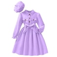 thumbnail image 1 of WUANDIXFA Girls Long Sleeve Dress with Hat, Lapel Collar Button Down Midi Dress Swing Casual Dresses with Belt (Purple, 7-8 Years), 1 of 9