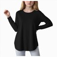thumbnail image 1 of WUANDIXFA Girls Long Sleeve T Shirts 4-11 Years Kids Fall Tops Crewneck Basic Tees Solid Color T Shirts,Black,5-6 Years, 1 of 5