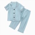 thumbnail image 1 of WUANDIXFA Girls Pajamas 1T 2T 3T 4T 5T 6T Satin Short Sleeve Button Down Silky Pjs Girls' Sleepwear Set for Toddler Kids,Green,6-12 Months, 1 of 4