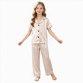 thumbnail image 1 of WUANDIXFA Girls Pajamas 1T 2T 3T 4T 5T 6T Satin Short Sleeve Button Down Silky Pjs Girls' Sleepwear Set for Toddler Kids,Yellow,18-24 Months, 1 of 4