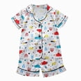 thumbnail image 1 of WUANDIXFA Girls Pajamas Set Boys Girls Satin 2-Piece Pajama Set Short Sleeve Button-Down Sleepwear & Loungewear,Red,3-4 Years, 1 of 4