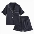 thumbnail image 1 of WUANDIXFA Girls Pajamas Silk Satin Pajama 4-15 Years Sleepwear Button Down Pj Set Loungewear Ruffle Sleepwear,Black,14-15 Years, 1 of 7