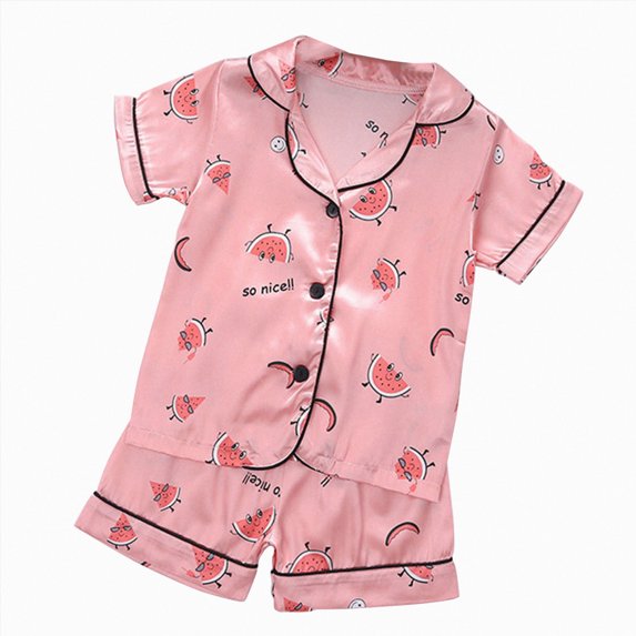 WUANDIXFA Girls Pajamas Silk Satin Pajama Set 1T 2T 3T 4T 5T 2 Piece Button Down Pjs Ruffle Sleepwear,Pink,3-4 Years