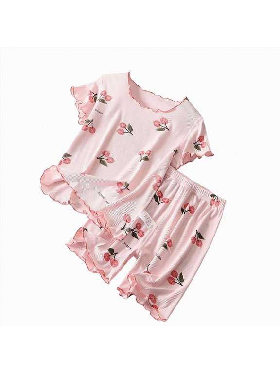 Girls Pajamas Soft 6 12 18 24 Months 3T 4T 5T 6T T-Shirt Flowy Shorts Floral Party Sleepwear Set for Kids Toddler Baby,Red,5-6 Years