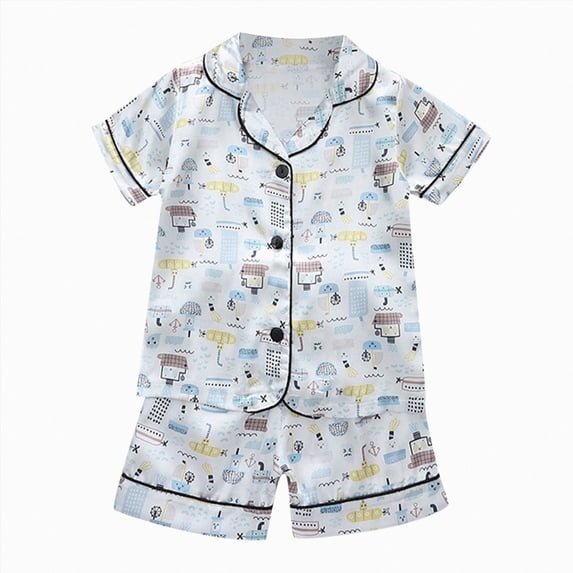 WUANDIXFA Girls Pajamas Summer Girls' Pajama Set 2 Piece Silky Soft Satin Button Down Sleep Shirt and Pajama Shorts,White,12-18 Months