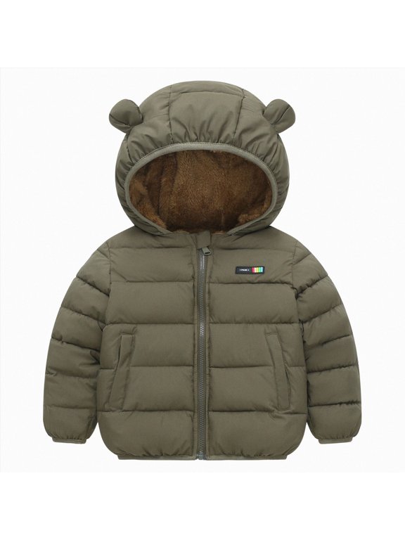 Girls Puffer Jacket Puffer Jacket for Kids Warm Fleece Lined Full Zip Fashion Hooded Jacket Cute Thermal Outerwear Coat,AG,3-4 Years