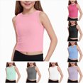 thumbnail image 1 of WUANDIXFA Girls Racerback Crop Tank Tops 5-16 Years High Neck Dance Yoga Athletic Casual Tight Kids Teen,Hot Pink,11-12 Years, 1 of 7