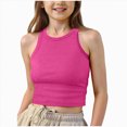 thumbnail image 1 of WUANDIXFA Girls Racerback Tank Tops 9-14 Years Waist Length High Neck Dance Yoga Athletic Casual Kids Teen,Hot Pink,9-10 Years, 1 of 4