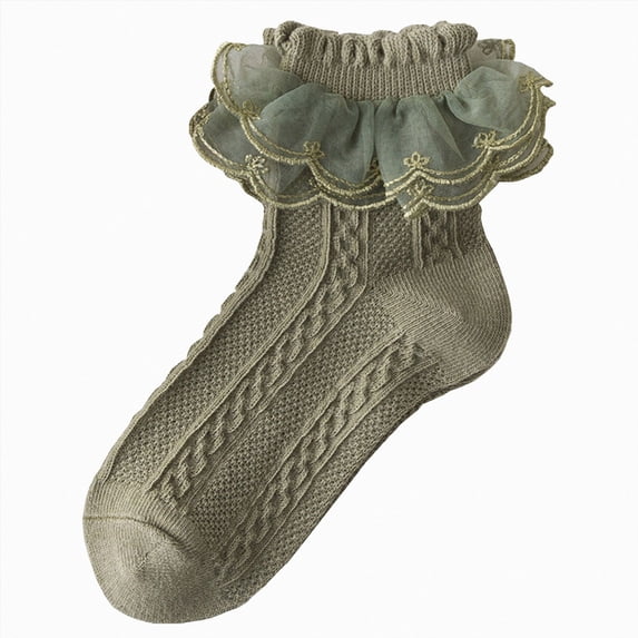 WUANDIXFA Girls Ruffle Socks Dress Lace Girls Ruffle Ankle Socks Ruffled Lace Socks for Frilly Dress School Socks Green,10-16 Years
