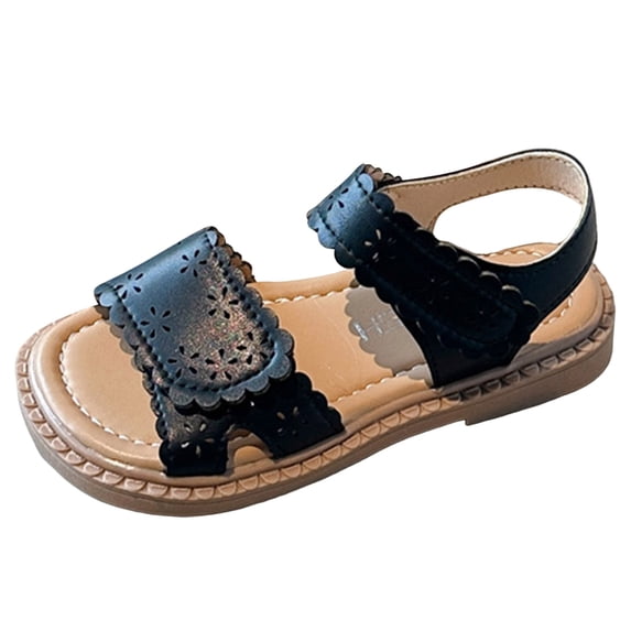 WUANDIXFA Girls Sandals, Open Toe Cute Princess Girls Flats, Summer Dress Shoes Sandals for Toddler/Little Kid/Big Kid,Black,US 12