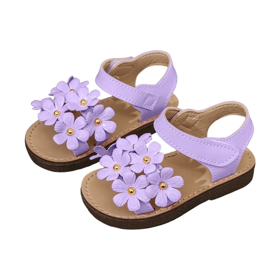 WUANDIXFA Girls Sandals Open Toe Summer Flats Dress Sandals Shoes Toddler/Little Kid (Light Purple, 11)