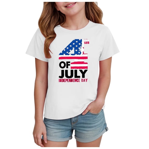 WUANDIXFA Girls Shirt Patriotic 4th of July Shirt for Kids Unisex Gift for Independence Day Toddler Comfortable Cotton Toddler Kids 4th of July Shirts White,2-3 Years
