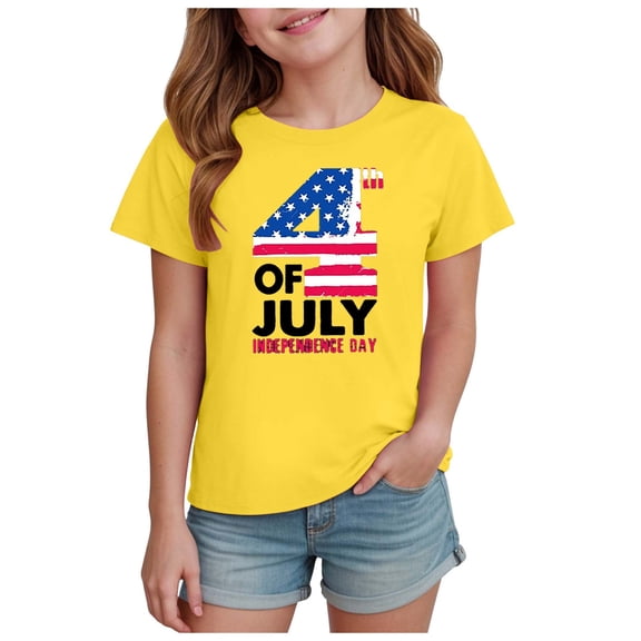 WUANDIXFA Girls Shirt Patriotic 4th of July Shirt for Kids Unisex Gift for Independence Day Toddler Comfortable Cotton Toddler Kids 4th of July Shirts Yellow,3-4 Years