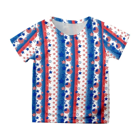 WUANDIXFA Girls Shirts 4th of July Outfits for Girls Toddler Boys' Short Sleeve Tees Cotton Casual Crewneck Summer Top T-Shirts Children's Independence Day Clothing White,8-9 Years