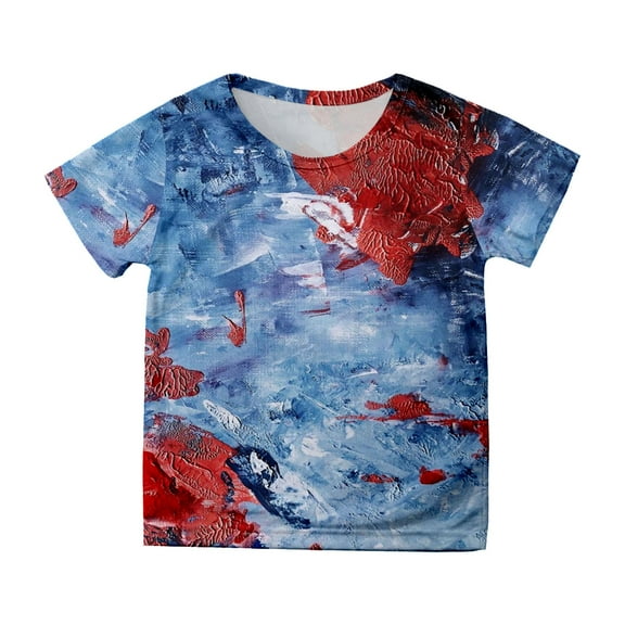 WUANDIXFA Girls Shirts 4th of July Outfits for Girls Toddler Boys' Short Sleeve Tees Cotton Casual Crewneck Summer Top T-Shirts Children's Independence Day Clothing Blue,2-3 Years
