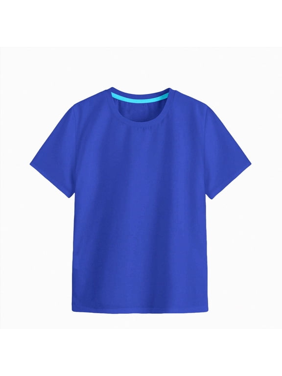 Girls Shirts Short Sleeve Soft Cotton T-Shirts 1-12 Years Plain Tees Tops Clothes for Kids,Blue,11-12 Years