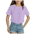 thumbnail image 1 of WUANDIXFA Girls Shirts Short Sleeve Soft Cotton T-Shirts Plain Tees Tops Clothes for Kids (Light Purple, 5-6 Years), 1 of 4