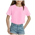thumbnail image 1 of WUANDIXFA Girls Shirts Short Sleeve Soft Cotton T-Shirts Plain Tees Tops Clothes for Kids (Pink, 5-6 Years), 1 of 4