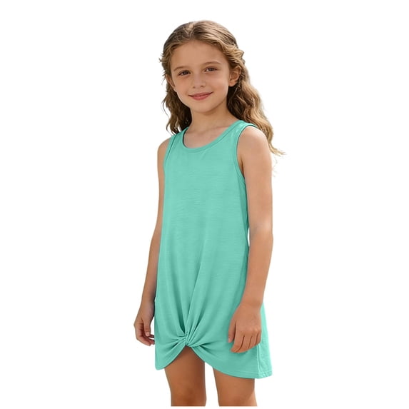 WUANDIXFA Girls Sleeveless Swim Cover Up Kids Summer Swimsuit Coverup Twist Front Beach Dress 5-14Y (Mint Green, 11-12 Years)