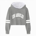 thumbnail image 1 of WUANDIXFA Girls' Sweaters Fashion Hoodie Girls Sweatshirt Girls Kids Casual Loose Hoodies Sweatshirts Hooded Pullover Letter Print Striped Teen Crop Tops Girls Tops,Grey,10-12 Years, 1 of 4