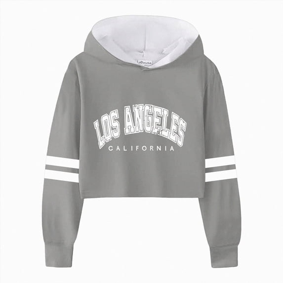 WUANDIXFA Girls' Sweaters Fashion Hoodie Girls Sweatshirt Girls Kids Casual Loose Hoodies Sweatshirts Hooded Pullover Letter Print Striped Teen Crop Tops Girls Tops,Grey,10-12 Years
