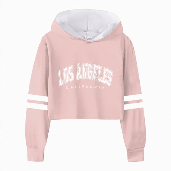 WUANDIXFA Girls Sweatshirt Hoodie Fashion Hoodie Girls Sweatshirt Girls Kids Casual Loose Hoodies Sweatshirts Hooded Pullover Letter Print Striped Teen Crop Tops Girls Tops,Pink,6-7 Years