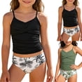 thumbnail image 1 of WUANDIXFA Girls Swimsuit 2 Piece Bathing Suit Criss Cross Ruched Girl Tankini Sets Printed Girls' Swimwear for 9-18 Years (Black, 8-9 Years), 1 of 7