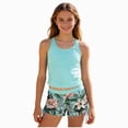 thumbnail image 1 of WUANDIXFA Girls Swimsuit Cute Tropical Print Racerback Tankini Set Summer 2 Piece Tankini Girls Tankini Swimsuit Pool Swimsuit,Mint Green,15-16 Years, 1 of 8