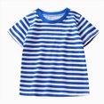 thumbnail image 1 of WUANDIXFA Girls T Shirts Striped Short Sleeve 1T 2T 3T 4T 5T 6T 7T Kids Summer Tops Casual Crewneck Basic Tees,Blue,6-12 Months, 1 of 7