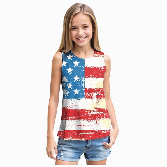 WUANDIXFA Girls Tank Tops 4th of July Tank Non See Through Top Double Lined Tank Summer Tank Top,Red,7-8 Years