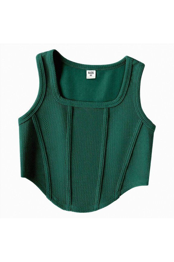 Girls Tank Tops 7-14 Years Kids Athletic Tank Ribbed Knit High Neck Crop Tops for Gym Yoga,Dark Green,7-8 Years