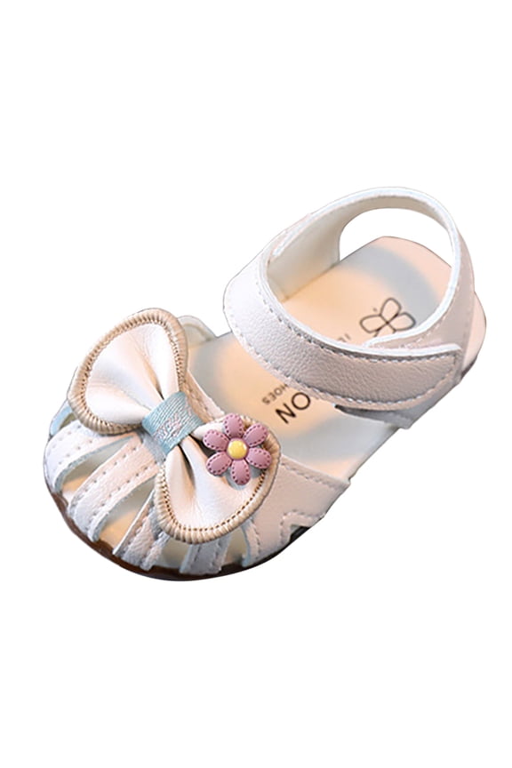Girls Toddler/Little Kid Closed-Toe Flower Summer Dress Sandals Shoes (White, 9)