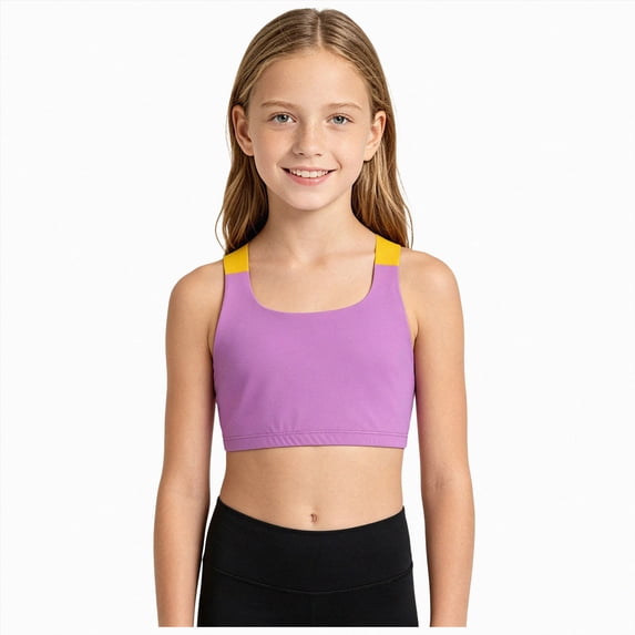 WUANDIXFA Girls Training Bra Girls Training Bra Seamless Sports Bras for Teens Girls with Racerback Removable Pads,Light Purple,9-10 Years