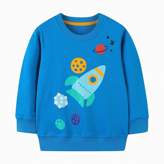 WUANDIXFA Girls Winter Fall Sweatshirts Fashion Boys Comfortable and Breathable Round Neck Sweatshirt Cartoon Printed Long Sleeve Top,Blue,5-6 Years