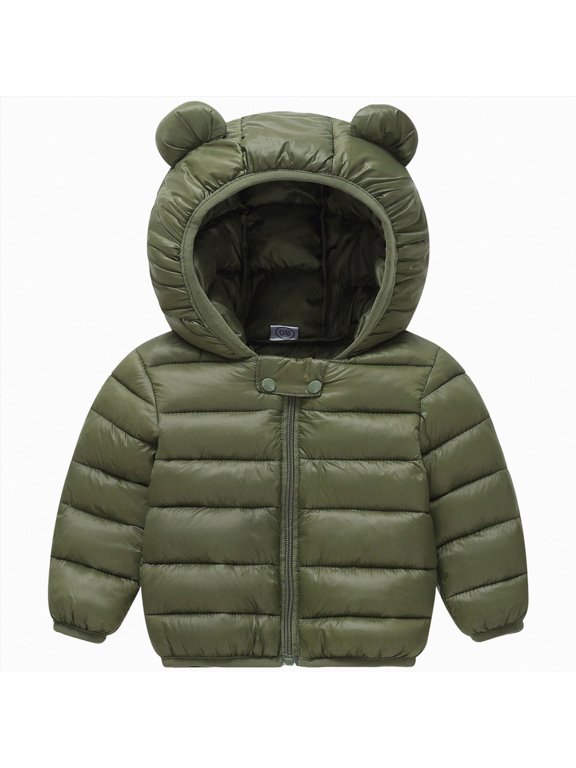 Girls Winter Jacket Puffer Jacket for Kids Cute Hooded Jacket Full Zip Fashion Fleece Lined Warm Thermal Outerwear Coat,AG,12-18 Months